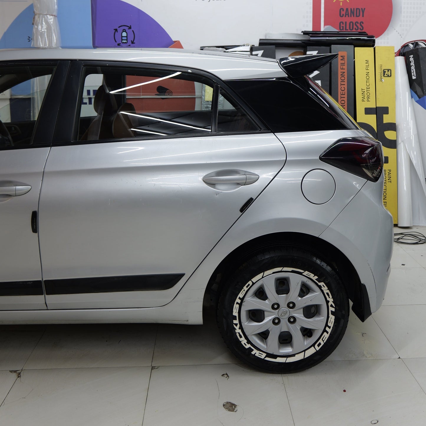 Motorik Blacklisted(W) with G Strips(W) Car Tyre Stickers - for 15 to 20-Inch Wheels (Set for 4 Wheels)