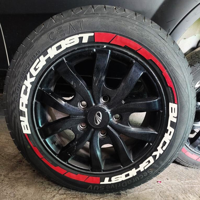 Motorik Black Ghost (W) with G Strips (R) Car Tyre Stickers - for 15 to 20-Inch (Set for 4 Wheels) (Copy)