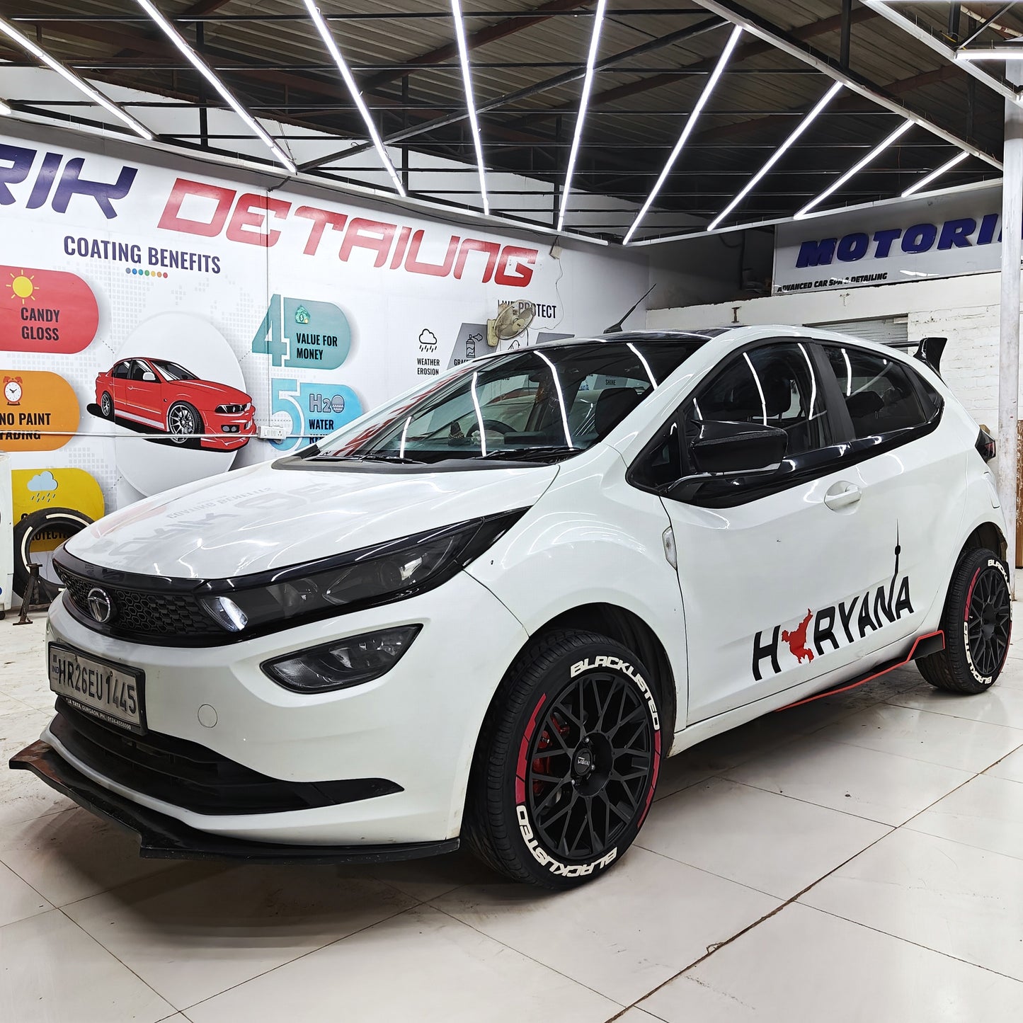 Motorik Blacklisted(W) with G Strips(R) Car Tyre Stickers - for 15 to 20-Inch Wheels (Set for 4 Wheels)