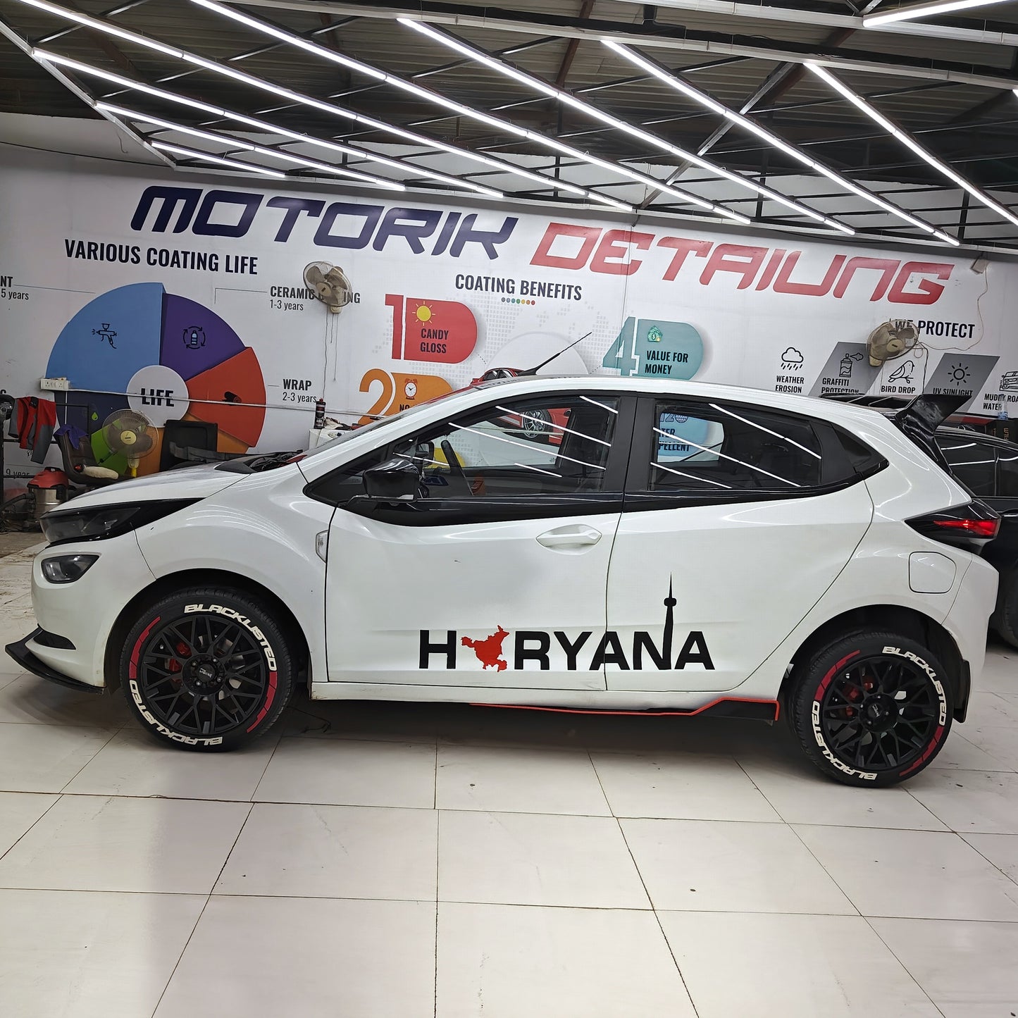 Motorik Blacklisted(W) with G Strips(R) Car Tyre Stickers - for 15 to 20-Inch Wheels (Set for 4 Wheels)