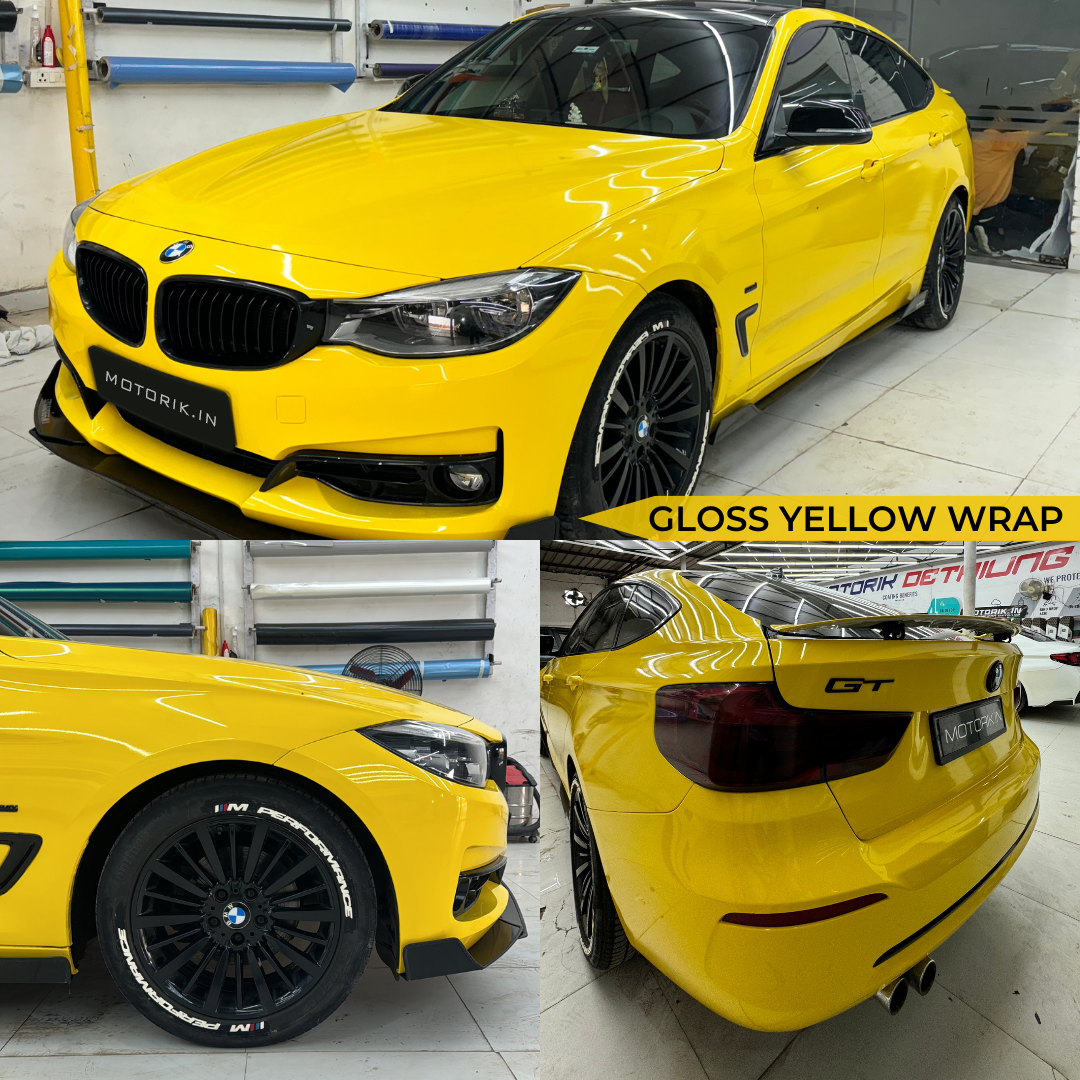 Motorik Gloss Yellow Car Wrap – High-Gloss Sporty Finish | Premium Vehicle Wrap for Sedans, Coupes & Motorcycles | Bubble-Free Air Release