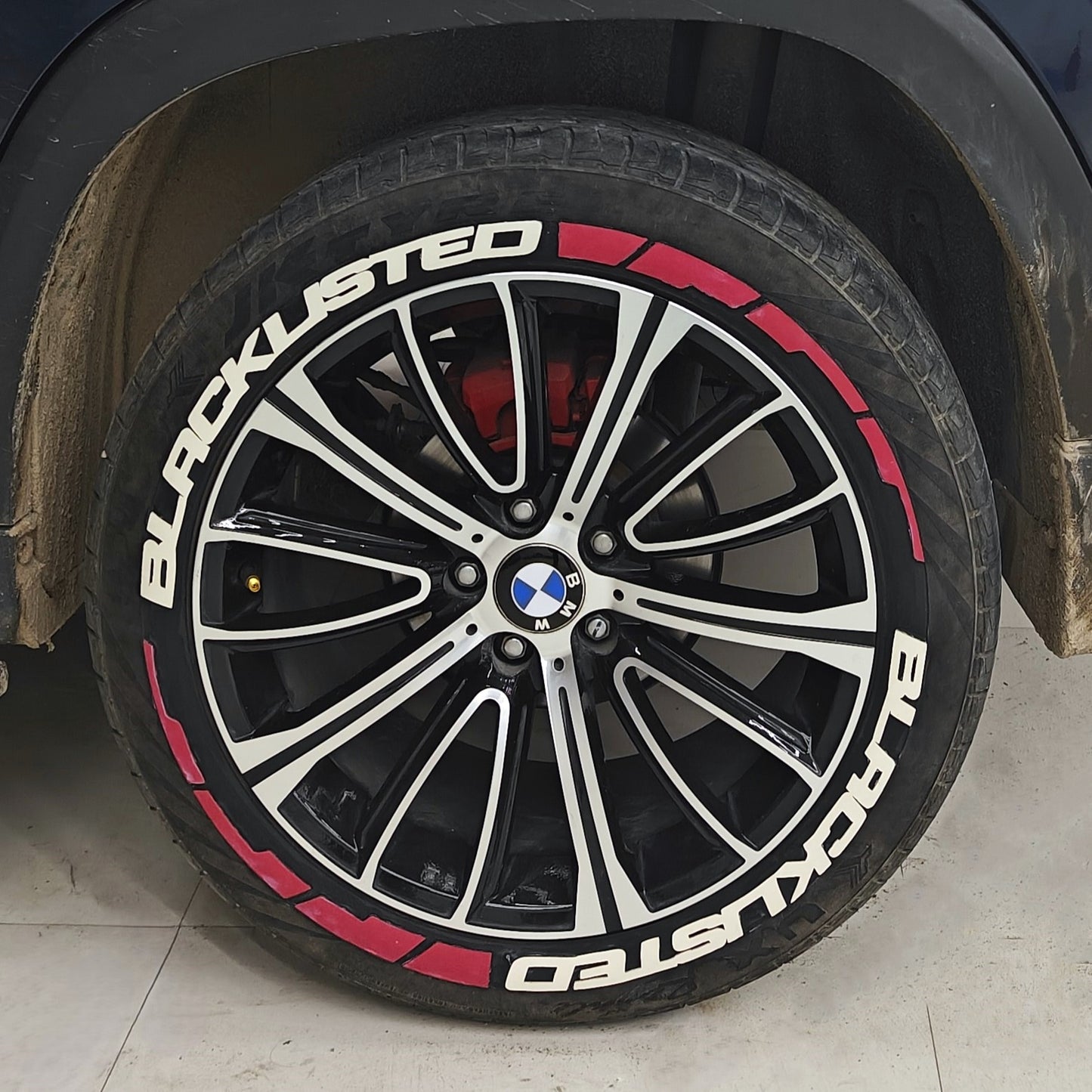 Motorik Blacklisted(W) with G Strips(R) Car Tyre Stickers - for 15 to 20-Inch Wheels (Set for 4 Wheels)