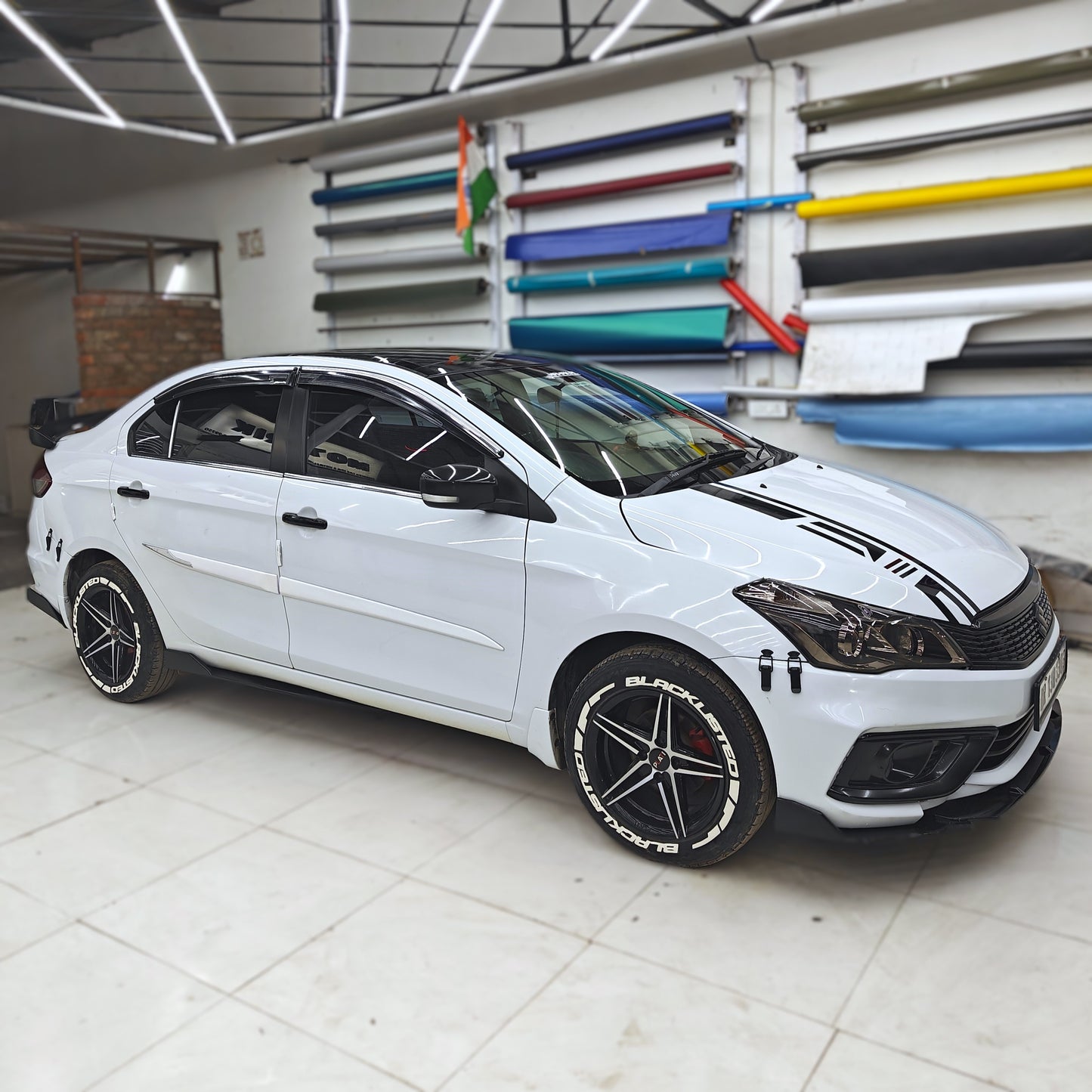 Motorik Blacklisted(W) with G Strips(W) Car Tyre Stickers - for 15 to 20-Inch Wheels (Set for 4 Wheels)