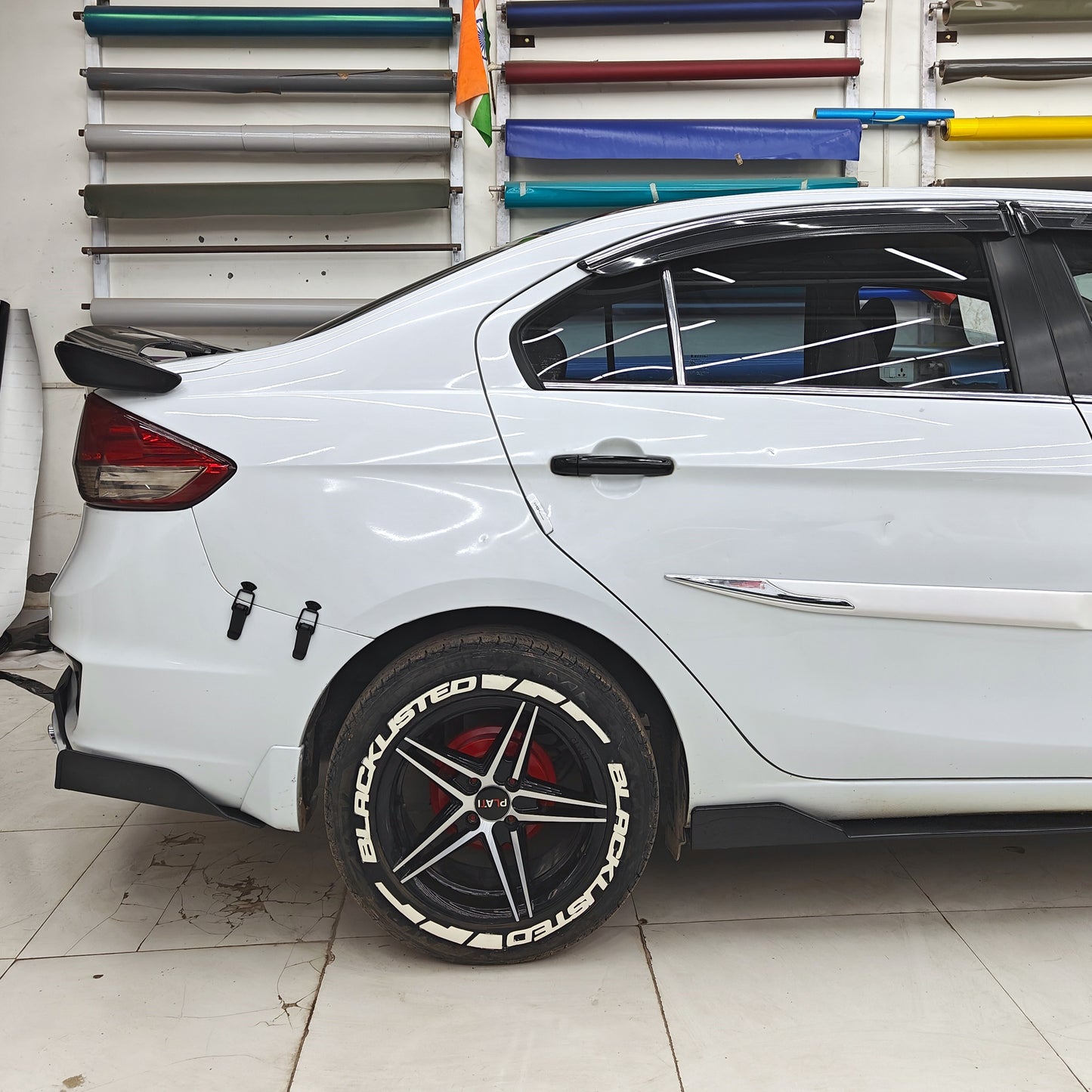 Motorik Blacklisted(W) with G Strips(W) Car Tyre Stickers - for 15 to 20-Inch Wheels (Set for 4 Wheels)