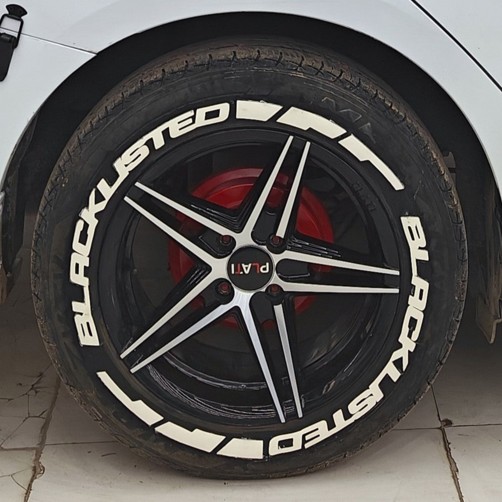 Motorik Blacklisted(W) with G Strips(W) Car Tyre Stickers - for 15 to 20-Inch Wheels (Set for 4 Wheels)