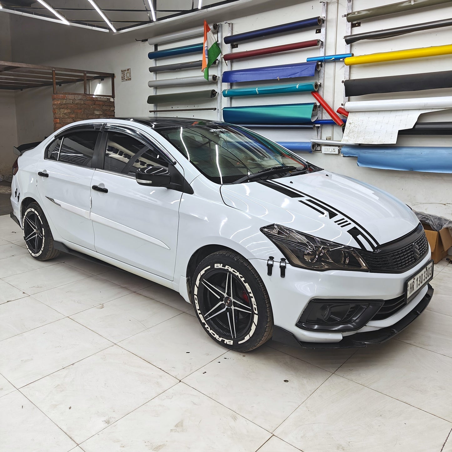 Motorik Blacklisted(W) with G Strips(W) Car Tyre Stickers - for 15 to 20-Inch Wheels (Set for 4 Wheels)
