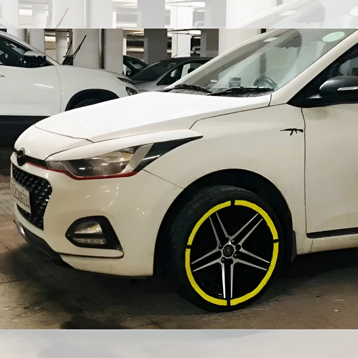 Motorik Yellow Strips Tyre Stickers – Permanent Rubber Lettering Kit for 15" to 20" Wheels (Set for 4 Wheels)