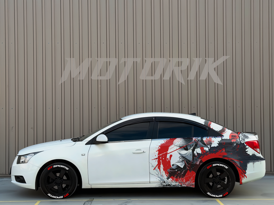 White-Chevrolet-Cruze-ninja-graphic-side-side Car Graphics for All Cars (Both Sides)