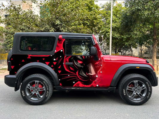Red SUV with Black Panther SUV CAR graphics featuring a striking panther design and bold colors