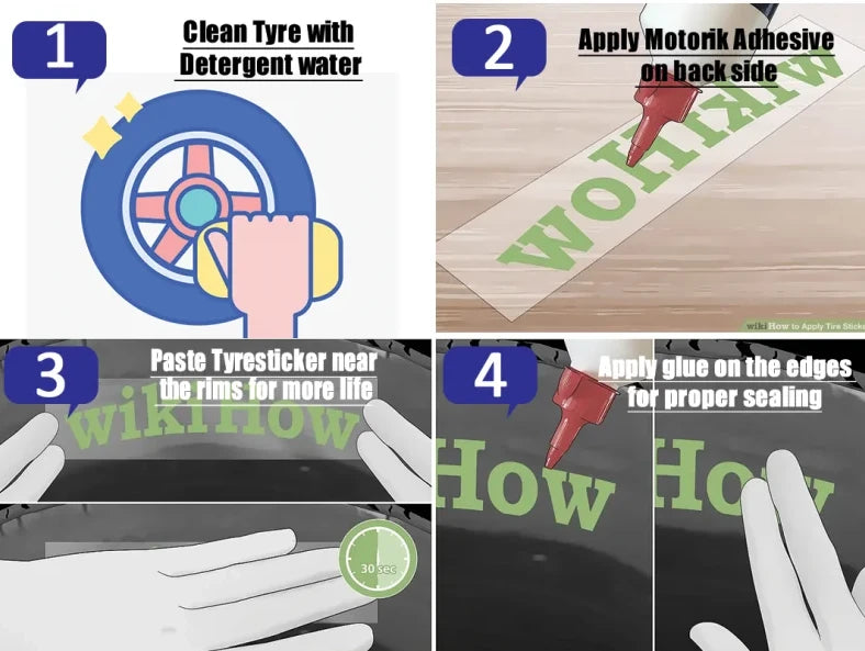 Instructions for applying BlackBeast tyre Stickers, including cleaning and adhesion steps