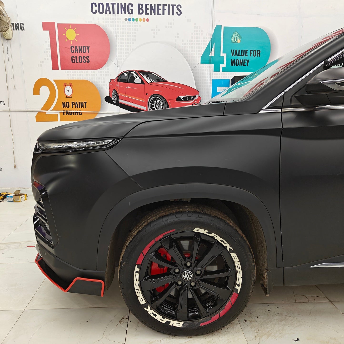 BlackBeast tyre Stickers on a sleek black vehicle for enhanced visual appeal