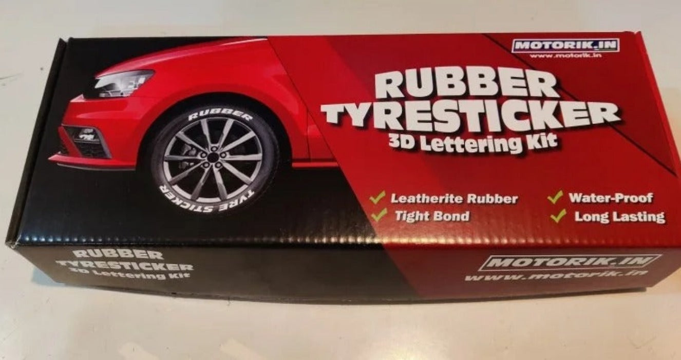 Rubber TYRE STICKER 3D Lettering Kit in packaging, ideal for Blacklisted tire stickers, waterproof and long-lasting