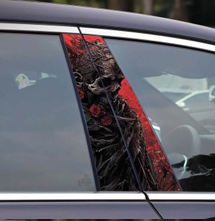 Blood root B-pillar decals designed by Motorik Detailing featuring intricate artwork and vibrant colors