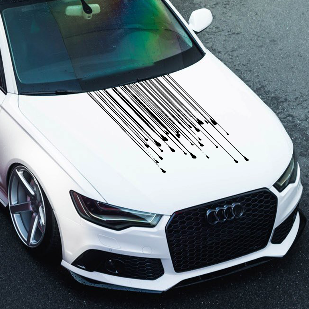 Motorik Meltdown” Drip-Style Bonnet | Abstract Liquid Stripe Decal | Universal Car Hood Sticker