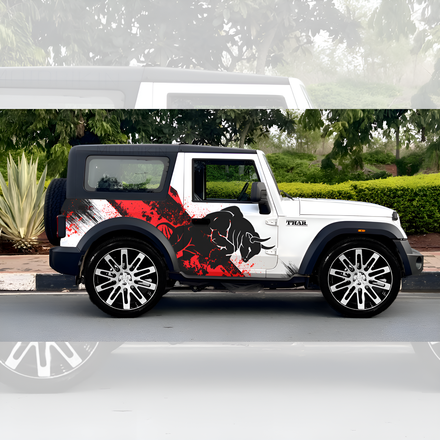 White SUV with striking bull graphics SUV car stickers for a bold look on the road