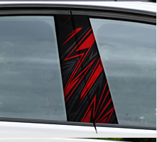 Red black car graphics decals on a vehicle's window for a stylish appearance