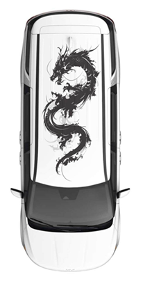 Dragon car roof sticker design on a vehicle roof showing intricate dragon artwork