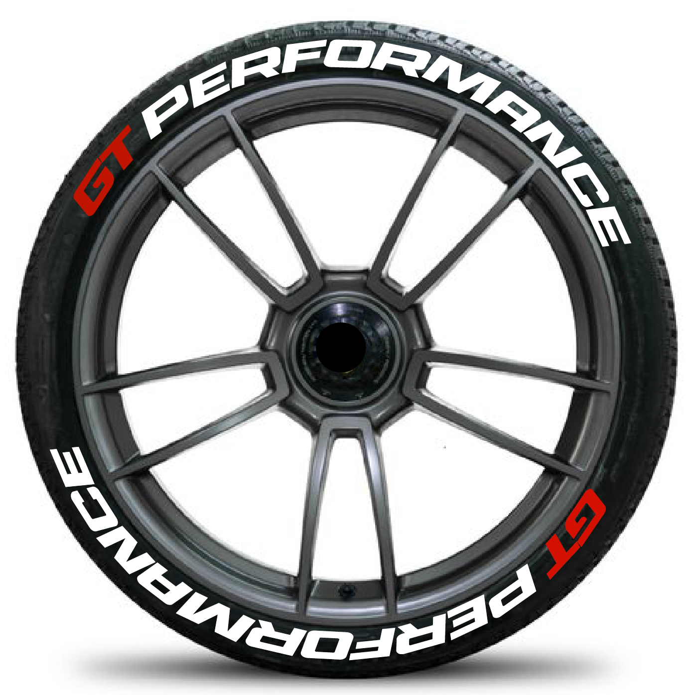 GT performance wheel stickers on a sleek alloy wheel for a sporty look