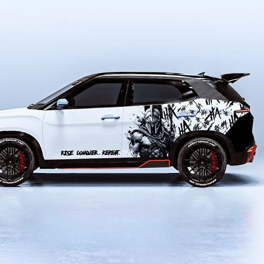 Custom car wrap featuring WARRIOR color fade-resistant decals for stylish vehicle detailing