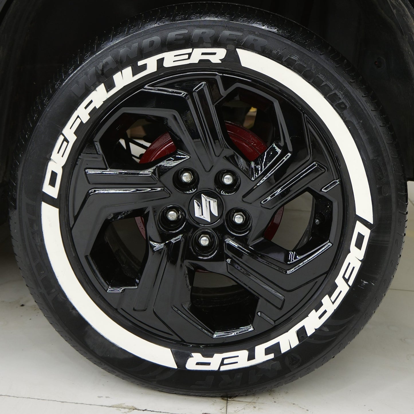 Motorik Defaulter(W) with Strips(W) Tyre Stickers - for 15 to 20-Inch (Set for 4 Wheels)