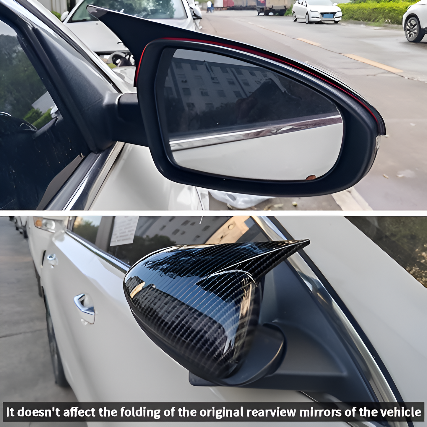 Hyundai Verna 2023 mirror cover installed, showing sleek design without affecting original mirror folding