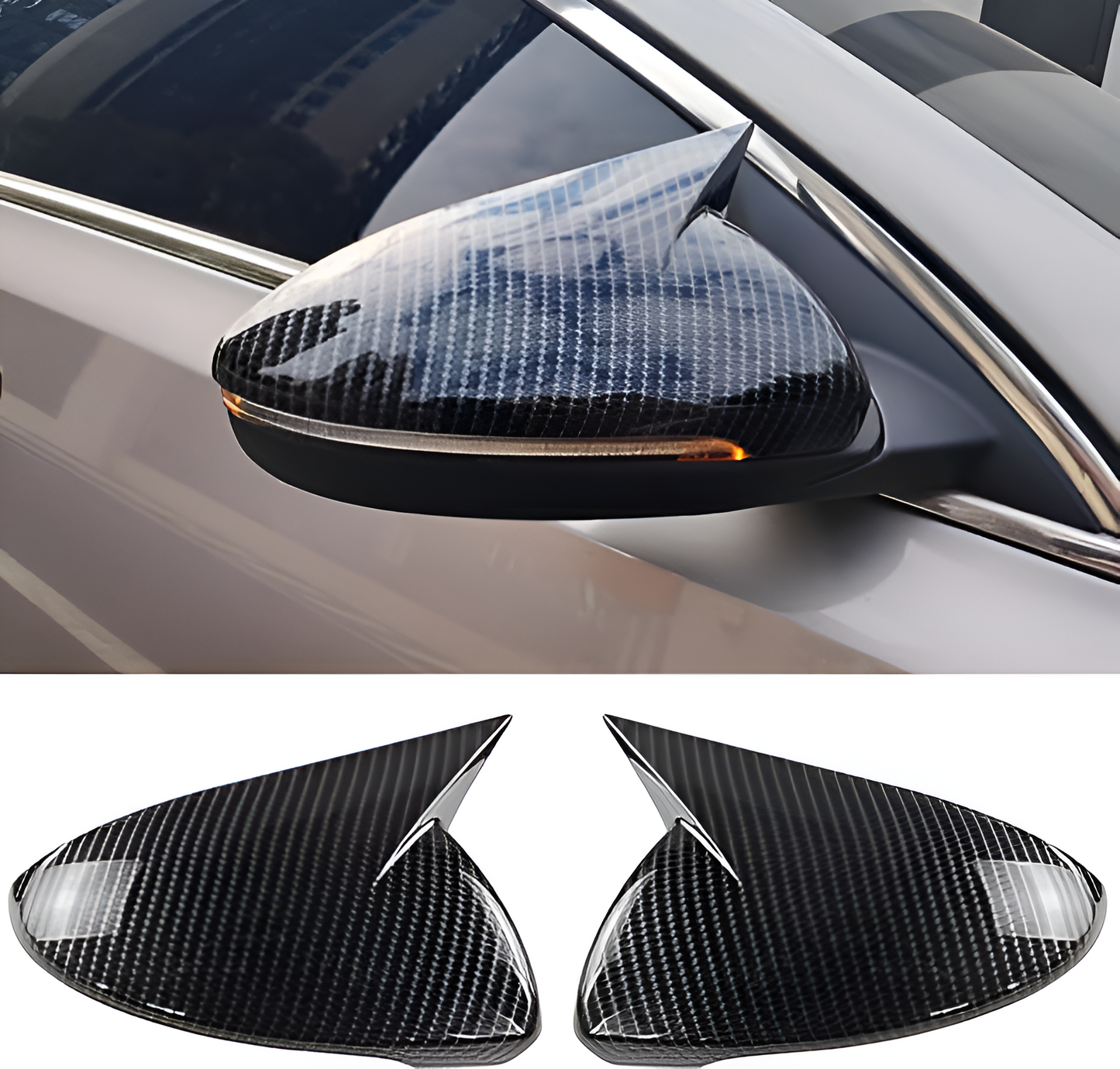 Hyundai Verna 2023 mirror cover in stylish carbon fiber design for enhanced vehicle aesthetics
