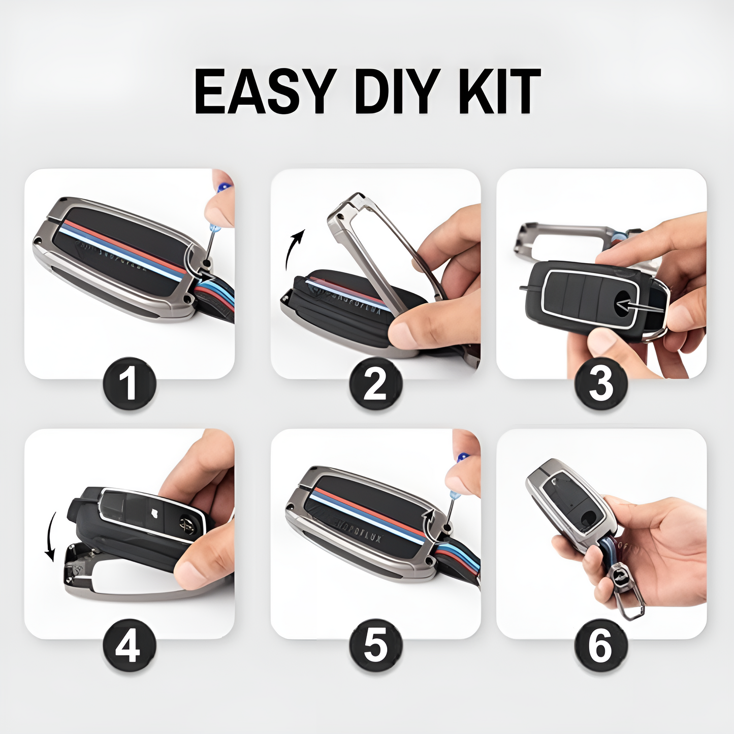 Easy DIY Kit for Metal Key Cover for Hyundai with Step-by-Step Assembly Instructions