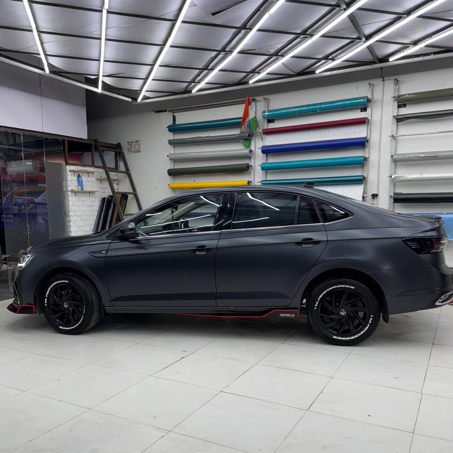 Stylish car featuring M Performance tire stickers for a bold and sporty look