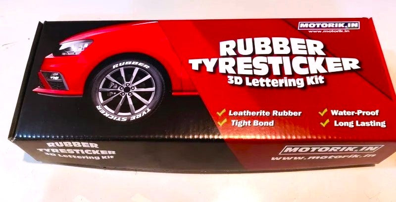 Motorik Detailing performance tire decals set package featuring a 3D lettering kit for car tires