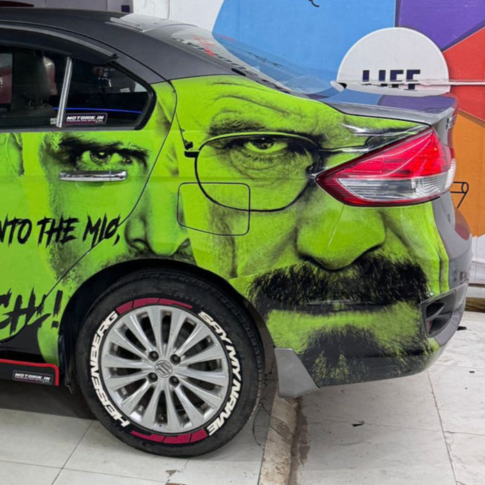Car featuring Permanent Tyre Stickers Kit with striking graphic design on the side