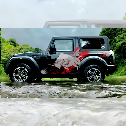 Red Bull Charge SUV car decals on a rugged SUV, showcasing striking graphics for off-road enthusiasts