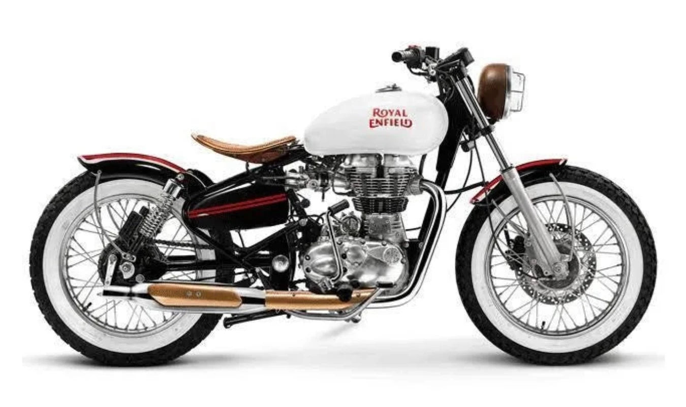 Royal Enfield motorcycle featuring bike tyre stickers permanent for a stylish custom look