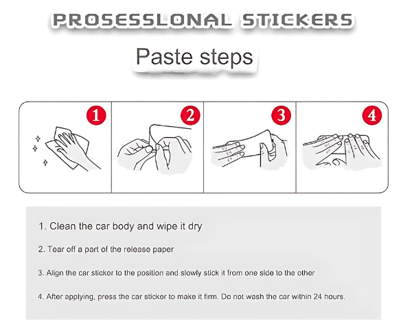 Samurai car graphics installation guide with step-by-step cleaning and application instructions