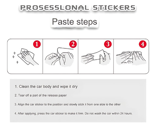 Samurai car graphics installation guide with step-by-step cleaning and application instructions