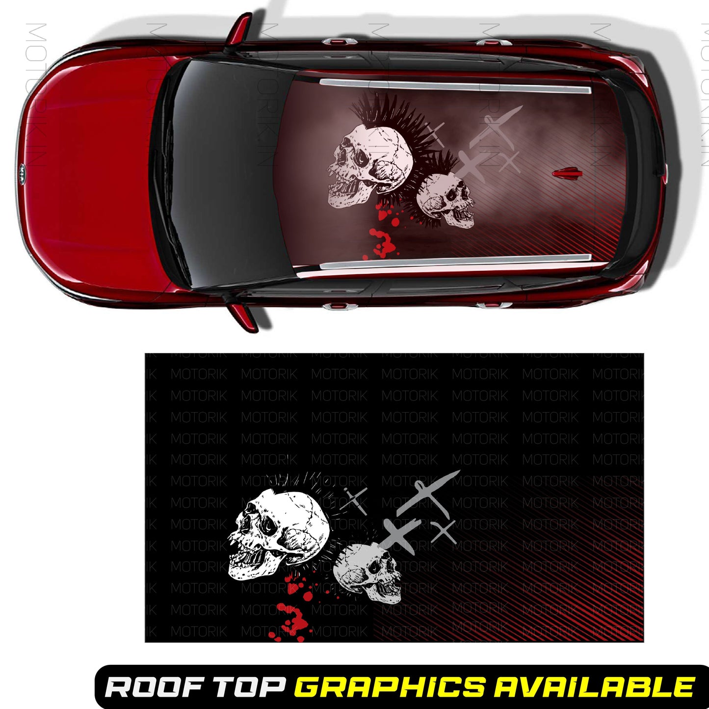 Skull hunter car roof stickers featuring striking skull graphics with a dark red background