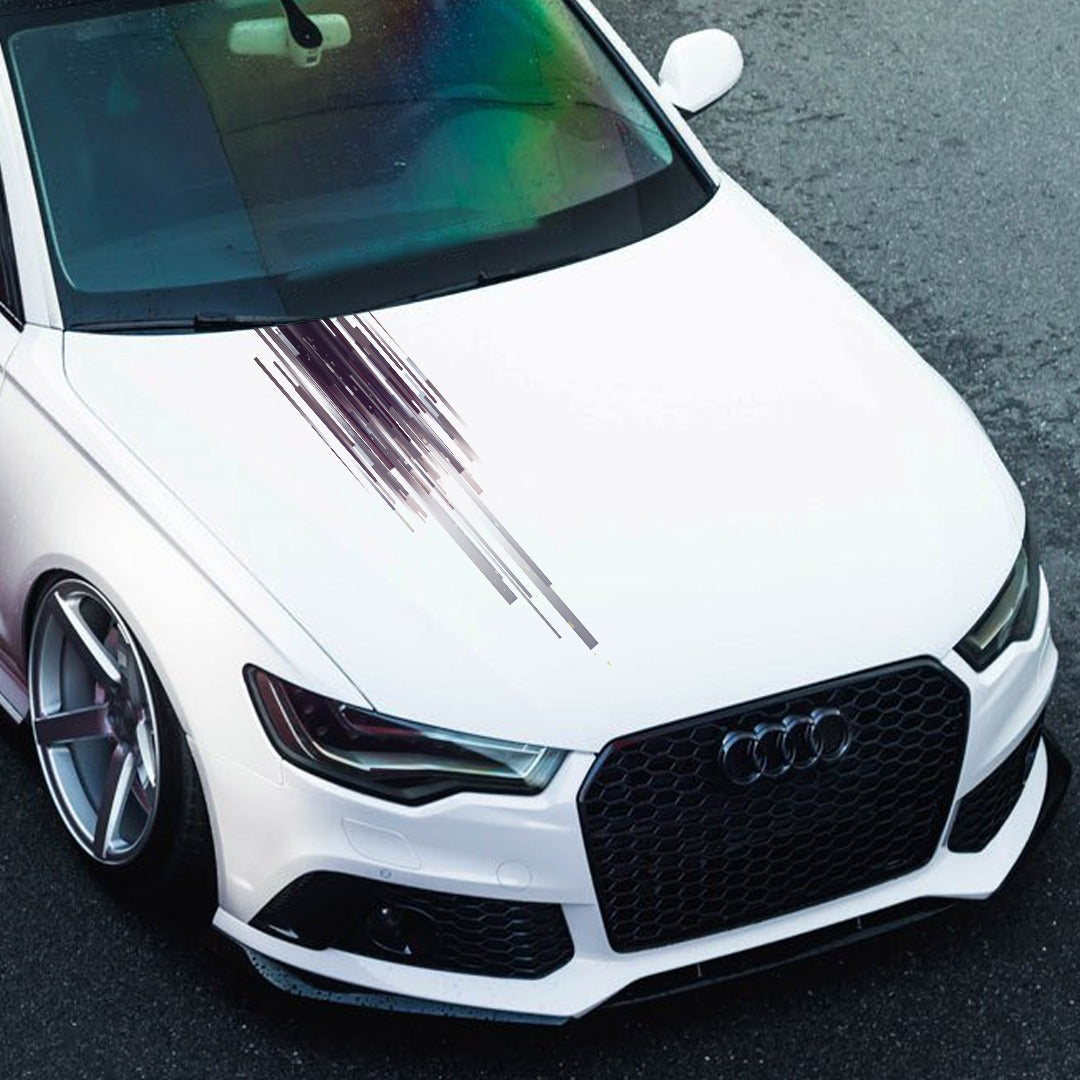 Stylish Stealth car bonnet graphics designed for a sleek look on a white Audi