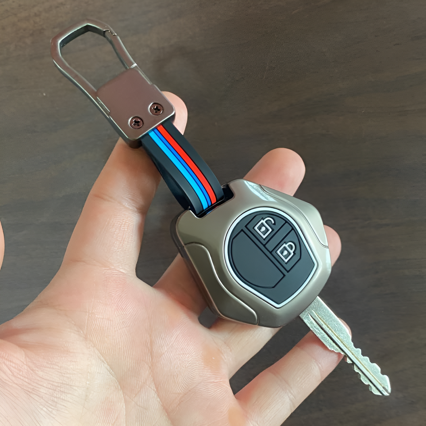 Suzuki key cover metal with sleek design and vibrant strap for key protection