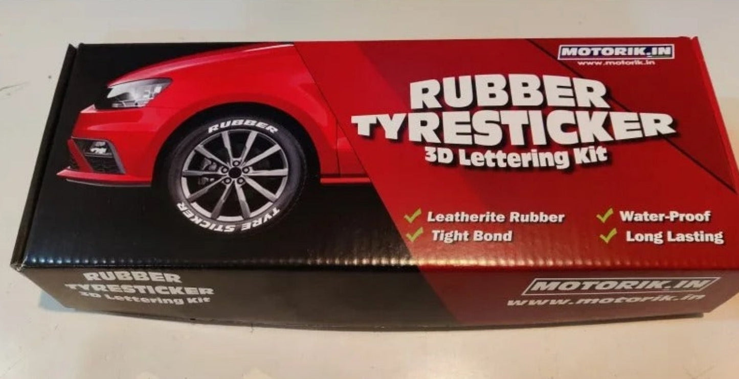 Motorik Detailing SYSTUMM tyre stickers in a packaging showing 3D lettering kit for cars