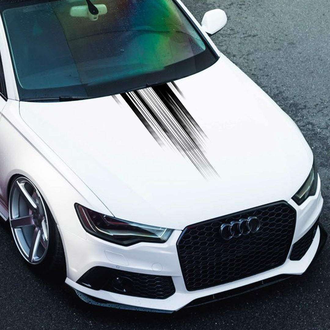 Stylish white Audi car featuring tactical car bonnet graphics in sleek black design