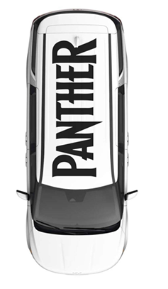 Motorik Detailing Roof Graphic featuring bold 'PANTHER' design for vehicle customization