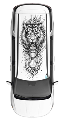 Motorik Detailing Roof Graphic featuring a fierce tiger design with intricate details