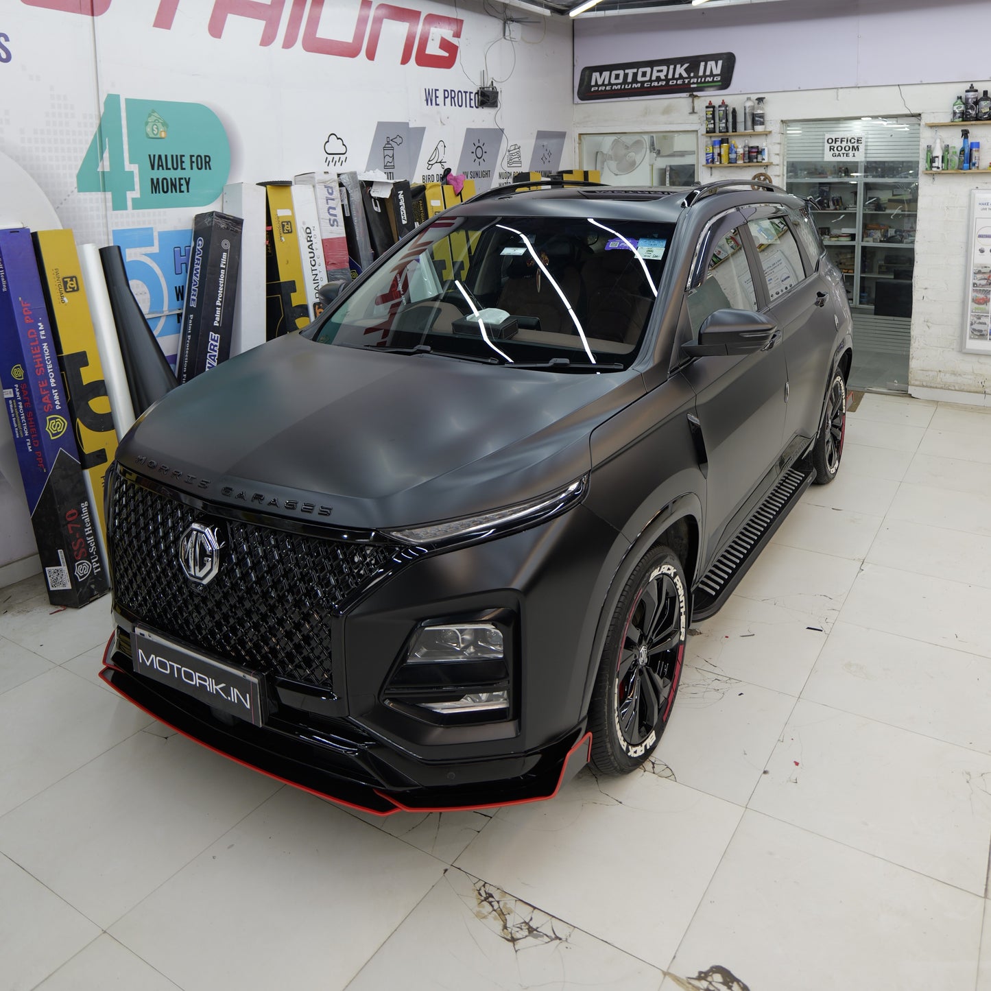 Motorik METAL BUMPER PROTECTORS | Fit For MG Hector | 5Pcs Red ( front + Rear )