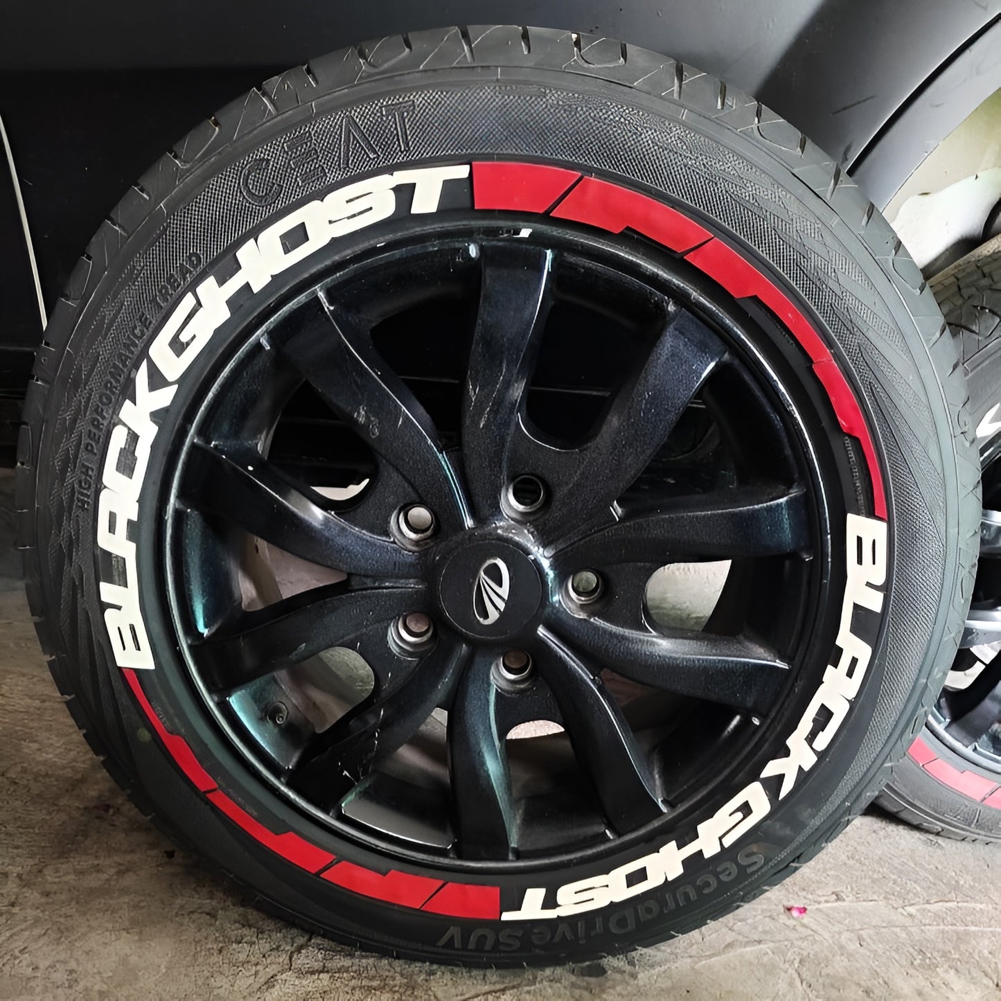 Motorik Black Ghost (W) with G Strips (R) Car Tyre Stickers - for 15 to 20-Inch (Set for 4 Wheels)