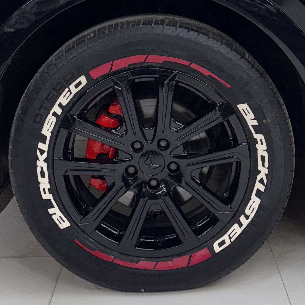 Motorik Blacklisted(W) with G Strips(R) Car Tyre Stickers - for 15 to 20-Inch Wheels (Set for 4 Wheels)