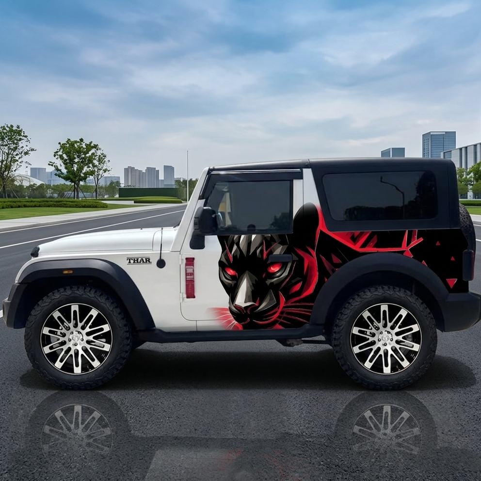 Motorik Red & Black Panther SUV/XUV Car Side Graphics (Both Sides)