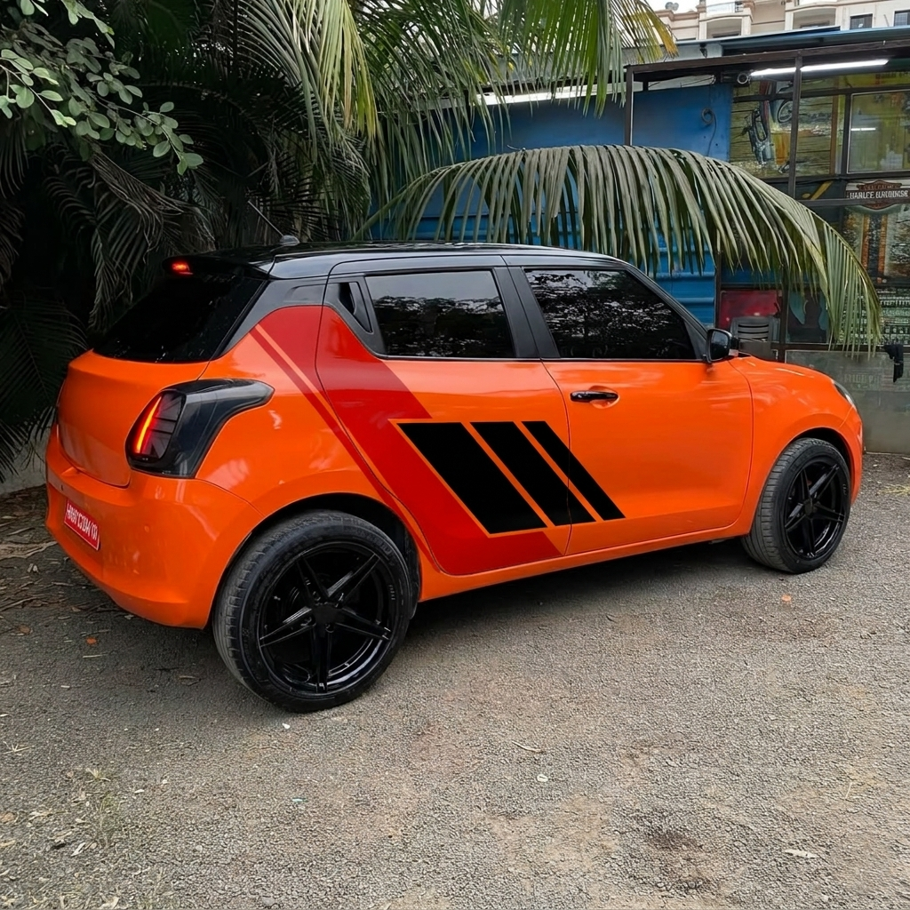 Motorik Abstract Theme ( Red & Black) Car Side Graphics for All Cars (Both Sides)