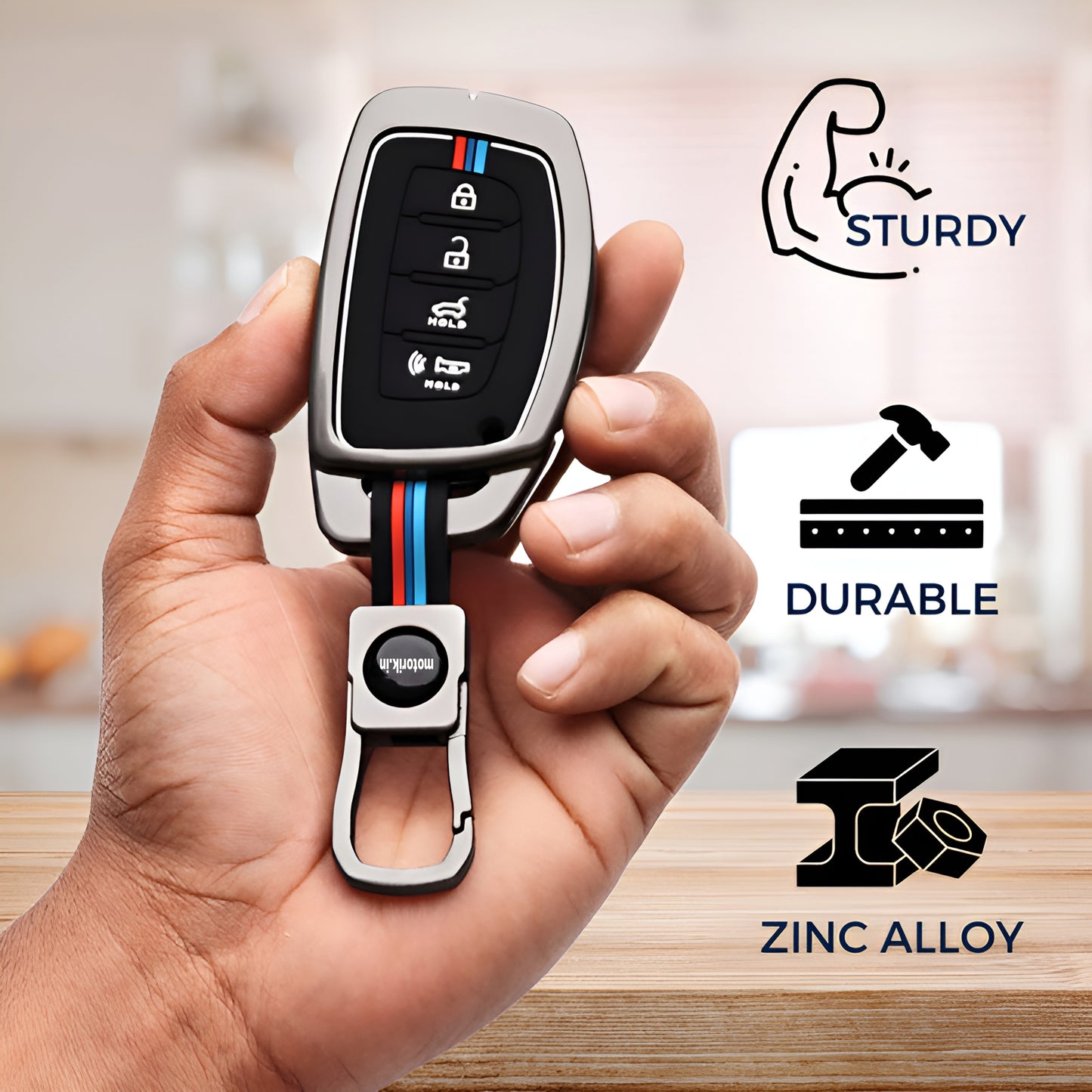 Motorik Metal Key Cover Compatible with Hyundai Creta, Venue, i20 Tucson, Elantra 4 Button Smart Key