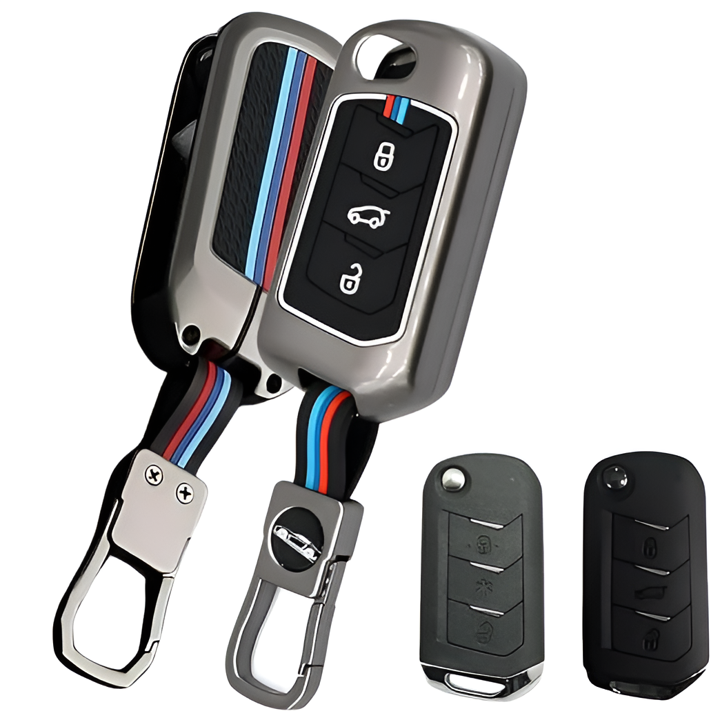 Motorik Metal Key Cover Compatible with Mahindra Scorpio N | 3XO | XUV 300 | Marazzo | XUV 700 | XUV 400 EV | Bolero | Thar | TUV 300 | 3 Button Flip Remote Key Cover