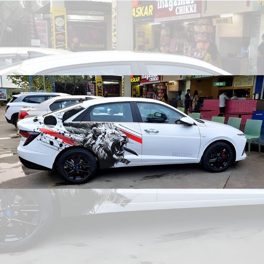 Motorik Black Roaring Lion Design Side Graphics for Sedans (Both Side)