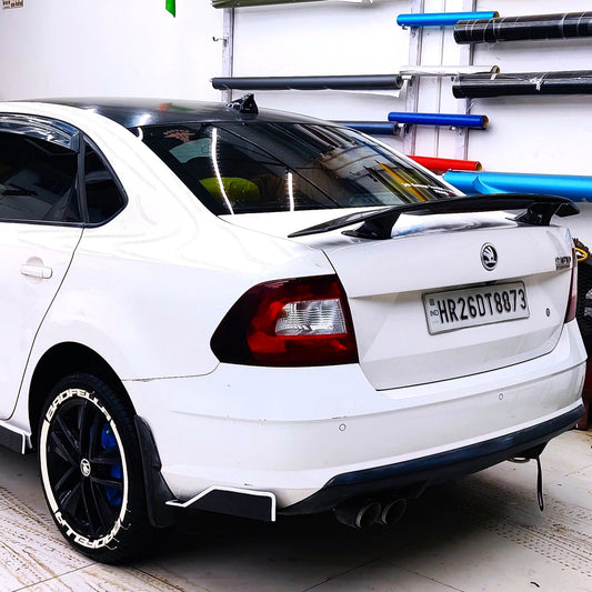 Skoda car with BADFELLA 3D rubber tyre stickers showcasing a sporty appearance and enhanced grip